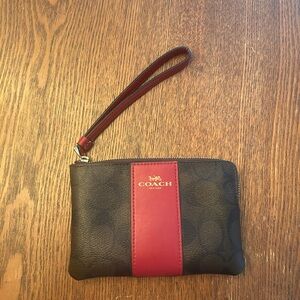 Coach Corner Zip Brown and Red Leather Wristlet